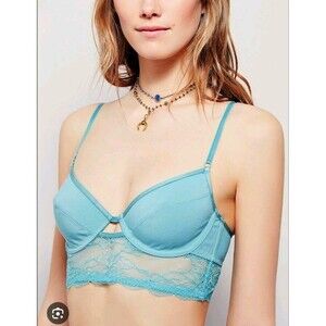 FREE PEOPLE 4622587 "Bonfire" Underwire Teal Soft Cup Longline Lace Bralette 34B